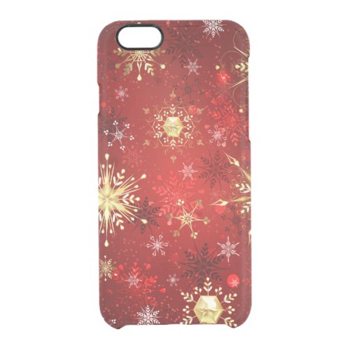 Christmas Golden Snowflakes on Red Background Clear iPhone 66S Case