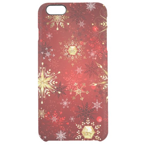 Christmas Golden Snowflakes on Red Background Clear iPhone 6 Plus Case