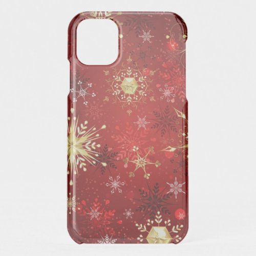 Christmas Golden Snowflakes on Red Background iPhone 11 Case