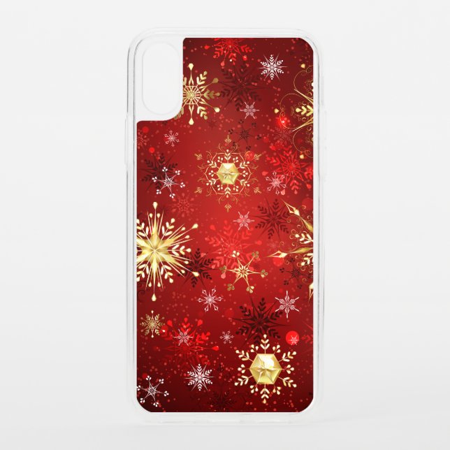 Christmas Golden Snowflakes on Red Background Uncommon iPhone Case (Back)