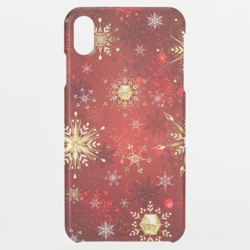 Christmas Golden Snowflakes on Red Background iPhone XS Max Case