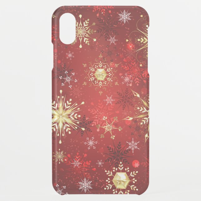 Christmas Golden Snowflakes on Red Background Uncommon iPhone Case (Back)