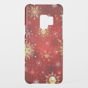 Christmas Golden Snowflakes on Red Background Uncommon Samsung Galaxy S9 Case