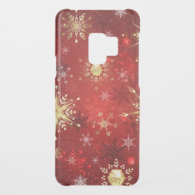 Christmas Golden Snowflakes on Red Background Uncommon Samsung Galaxy Case (Back)