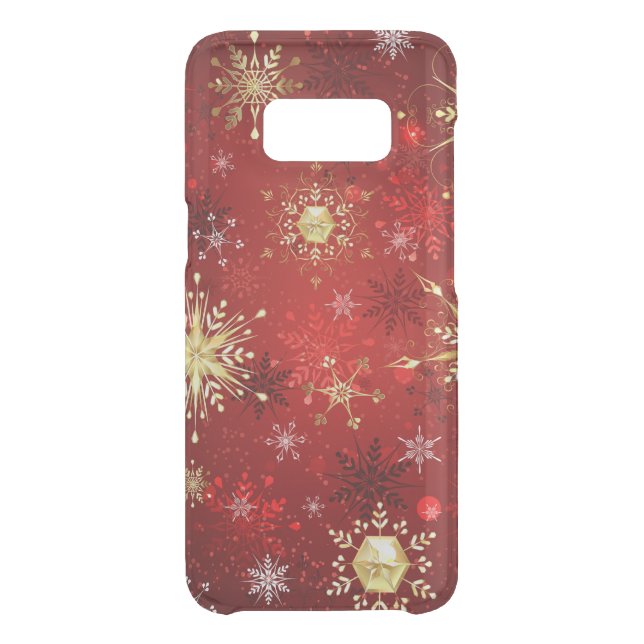 Christmas Golden Snowflakes on Red Background Uncommon Samsung Galaxy Case (Back)