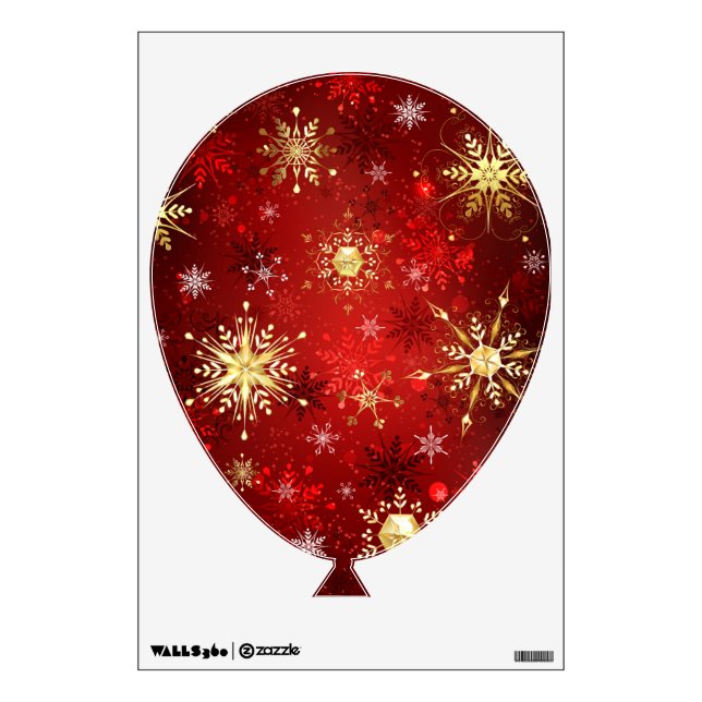 Christmas Golden Snowflakes on Red Background Wall Decal (Front)