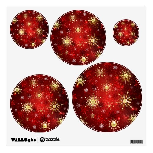 Christmas Golden Snowflakes on Red Background Wall Decal