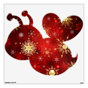 Christmas Golden Snowflakes on Red Background Wall Decal