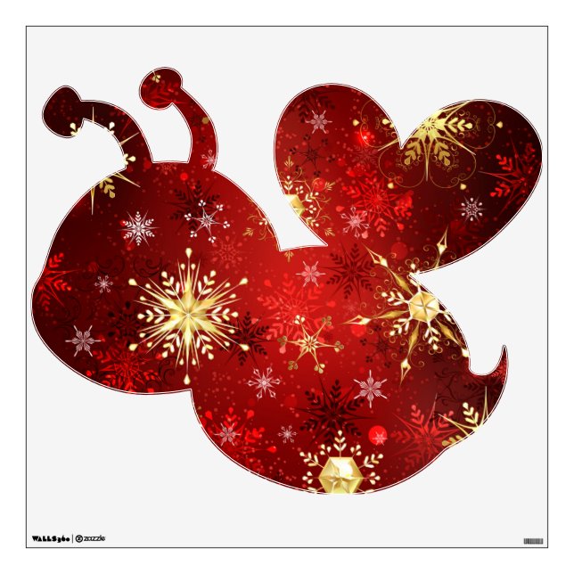 Christmas Golden Snowflakes on Red Background Wall Decal (Front)