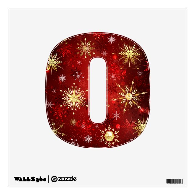 Christmas Golden Snowflakes on Red Background Wall Decal (Front)