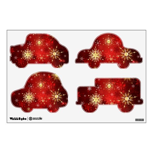 Christmas Golden Snowflakes on Red Background Wall Decal