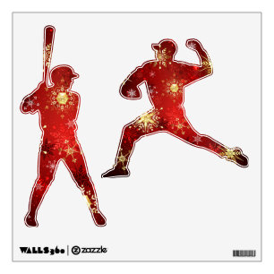 Christmas Golden Snowflakes on Red Background Wall Decal