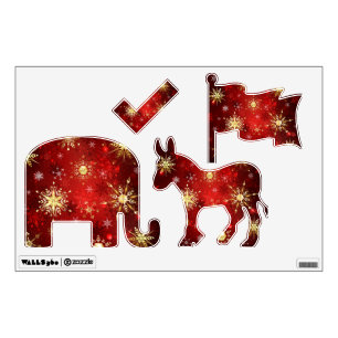 Christmas Golden Snowflakes on Red Background Wall Decal