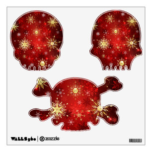Christmas Golden Snowflakes on Red Background Wall Decal
