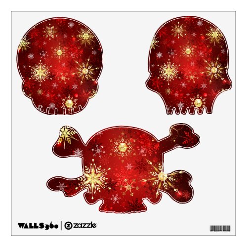 Christmas Golden Snowflakes on Red Background Wall Decal