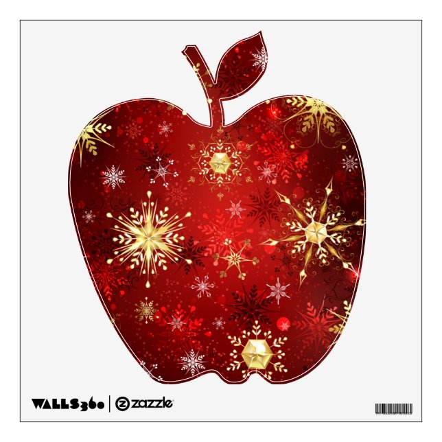 Christmas Golden Snowflakes on Red Background Wall Decal (Front)