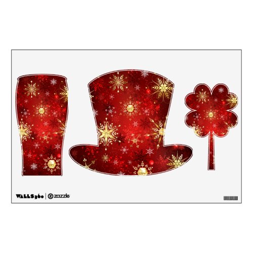 Christmas Golden Snowflakes on Red Background Wall Decal