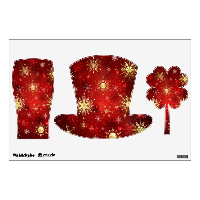 Christmas Golden Snowflakes on Red Background Wall Decal (Front)