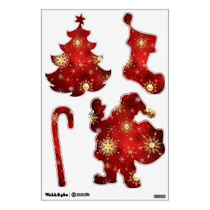 Christmas Golden Snowflakes on Red Background Wall Decal