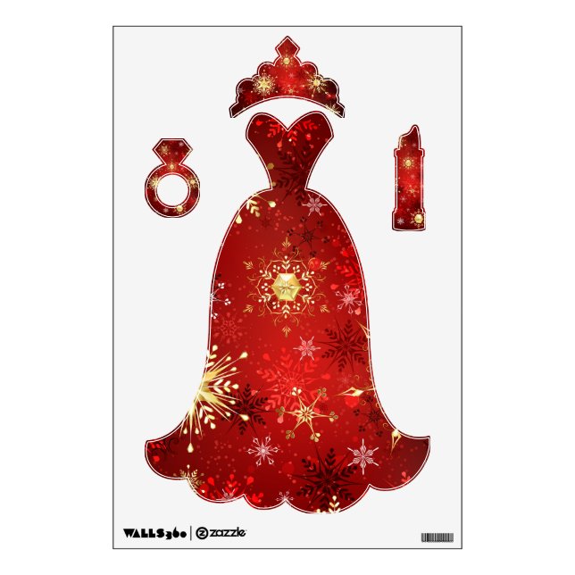 Christmas Golden Snowflakes on Red Background Wall Decal (Front)