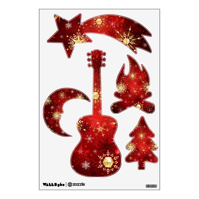 Christmas Golden Snowflakes on Red Background Wall Decal (Front)