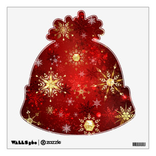 Christmas Golden Snowflakes on Red Background Wall Decal