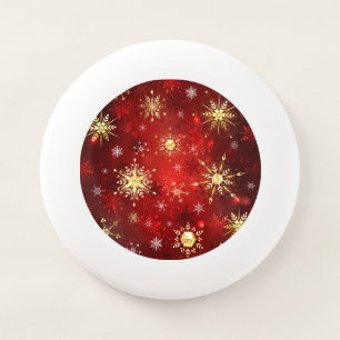 Christmas Golden Snowflakes on Red Background Wham-O Frisbee