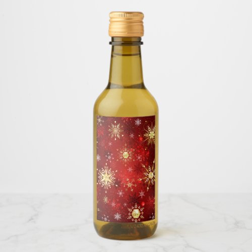 Christmas Golden Snowflakes on Red Background Wine Label