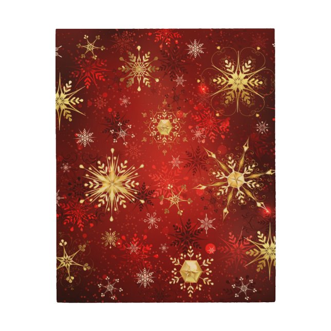 Christmas Golden Snowflakes on Red Background Wood Wall Art (Front)