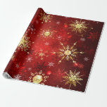 Christmas Golden Snowflakes on Red Background Wrapping Paper<br><div class="desc">Red Christmas background with gold and white jewelry snowflakes. Golden snowflakes.</div>