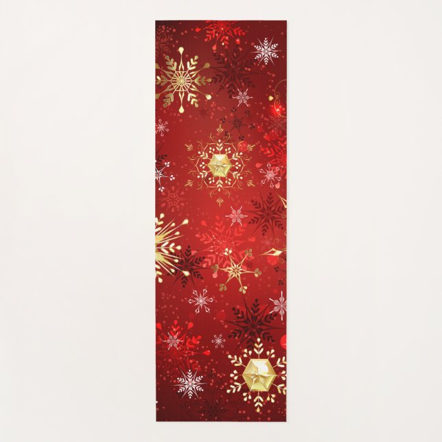 Christmas Golden Snowflakes on Red Background Yoga Mat (Front)