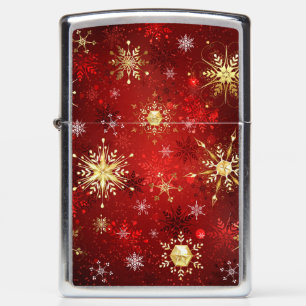 Christmas Golden Snowflakes on Red Background Zippo Lighter