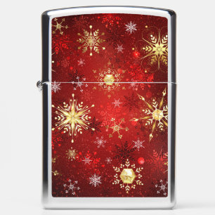 Christmas Golden Snowflakes on Red Background Zippo Lighter