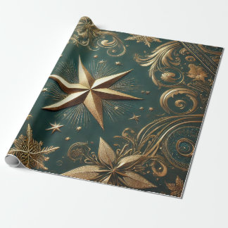 christmas golden star wrapping paper