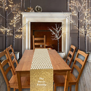 Christmas Golden Stars and Glitter Custom Name Short Table Runner