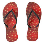 Christmas Golden Stars Red Holidays Flip Flops