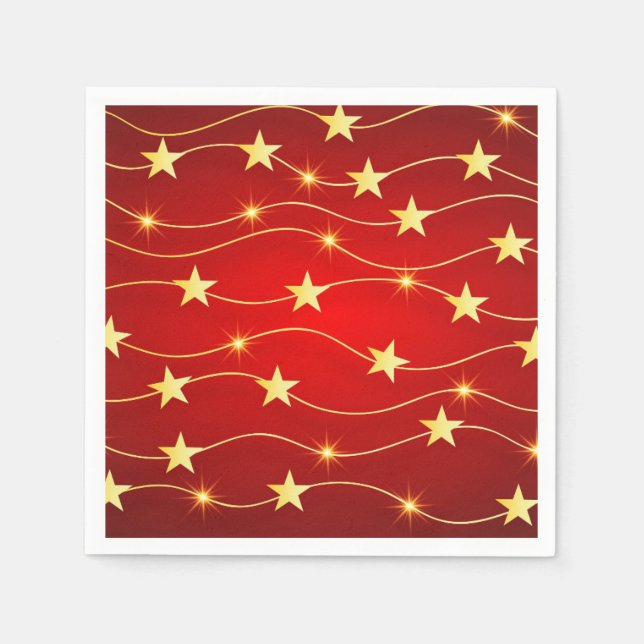 Christmas Golden Stars Red Holidays Napkins (Front)