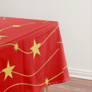 Christmas Golden Stars Red Stylish Holidays Tablec Tablecloth