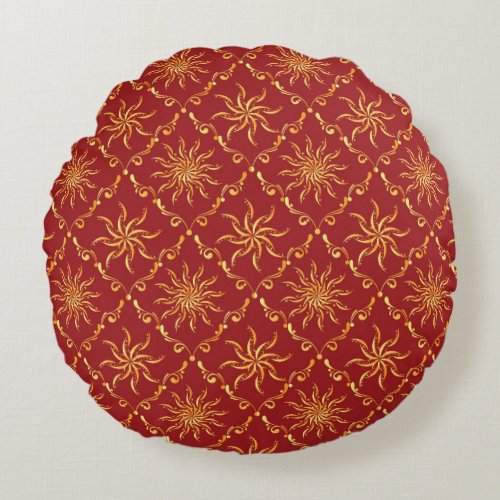 Christmas Golden Sun Pattern Round Pillow