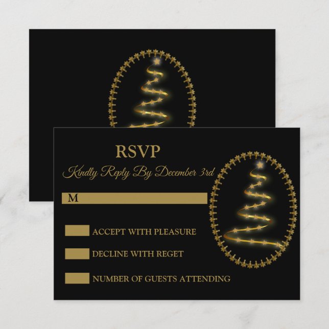 Christmas Golden Tree Black Holidays RSVP Card (Front/Back)