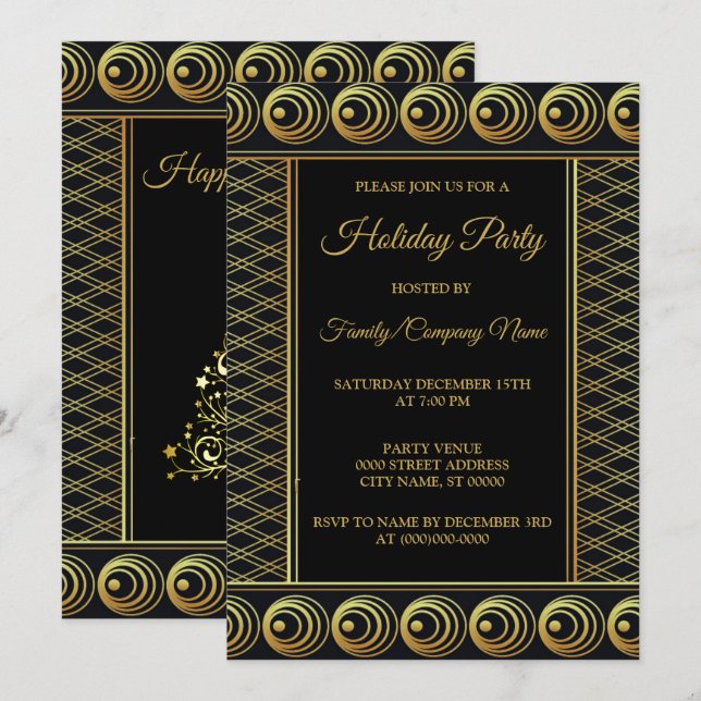 Christmas Golden Tree Holidays Elegant Party Invitation (Front/Back)