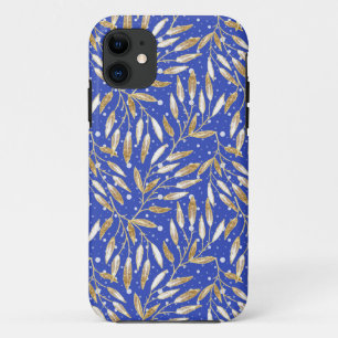 Christmas, Golden twigs, white, snowflakes, winter iPhone 11 Case