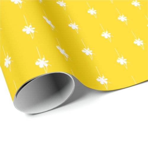 Christmas golden yellow white snowflakes cute wrapping paper