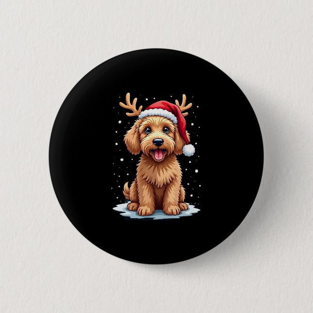 Christmas Goldendoodle Dog Reindeer Holiday Doodle Button (Front)