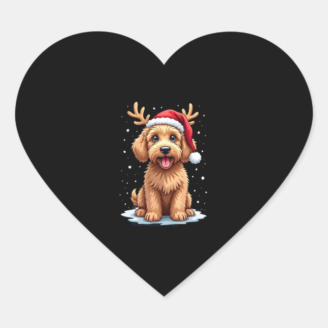 Christmas Goldendoodle Dog Reindeer Holiday Doodle Heart Sticker (Front)