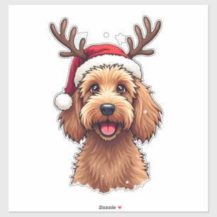 Christmas Goldendoodle Dog Reindeer Holiday Doodle Sticker