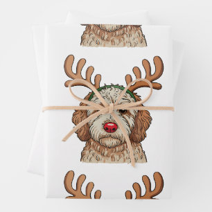 Christmas Goldendoodle Dog Reindeer Xmas Family Wrapping Paper Sheets