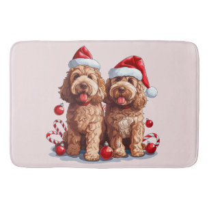 Christmas Goldendoodle Dogs Bath Mat