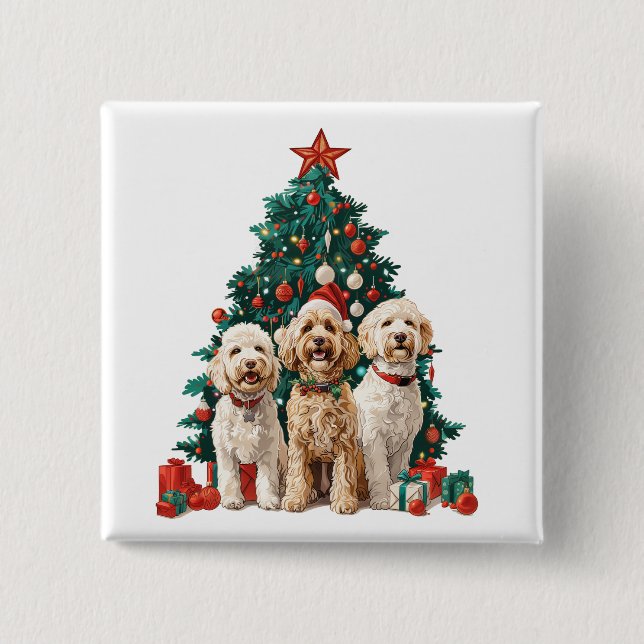 Christmas Goldendoodle Dogs Button (Front)