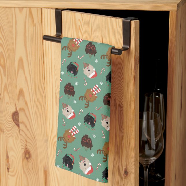 Christmas Goldendoodle Dogs Kitchen Towel (Thirds Fold)